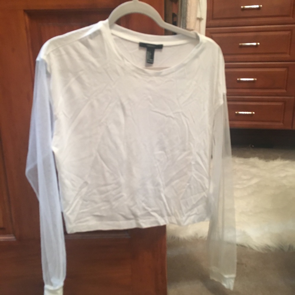 Forever 21- White Shirt with Sheer Sleeves